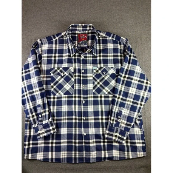 Dixxon Flannel Co The Crabber Mens 5X Navy Blue Plaid D-Tech Button Up Shirt